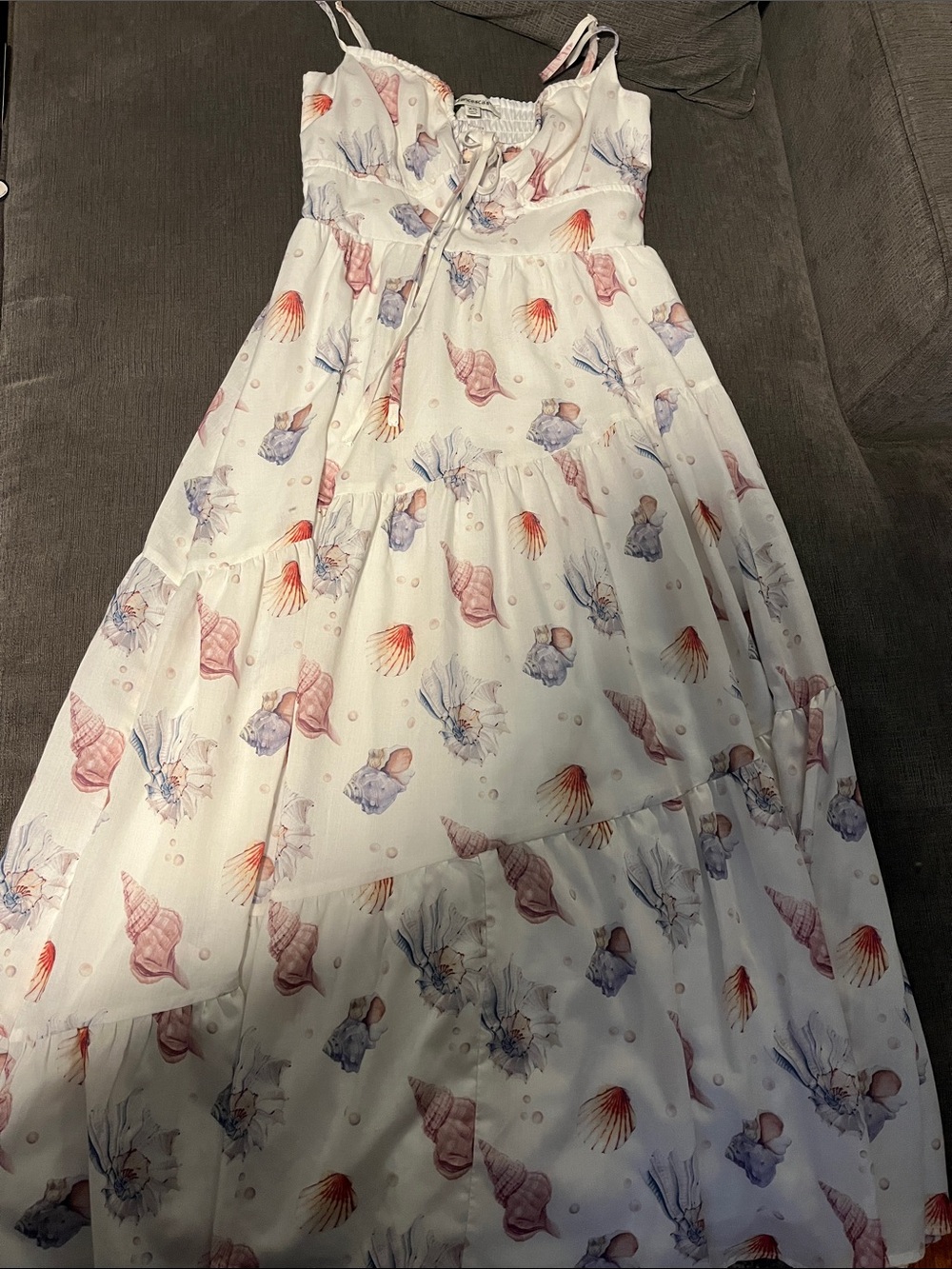 Francesca's White Seashell Print Tiered Maxi